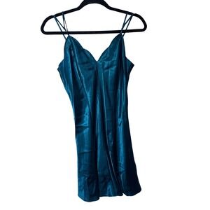 Fredericks of Hollywood Teal Satin Mini Slip Dress Lingerie SZ S New Years‎